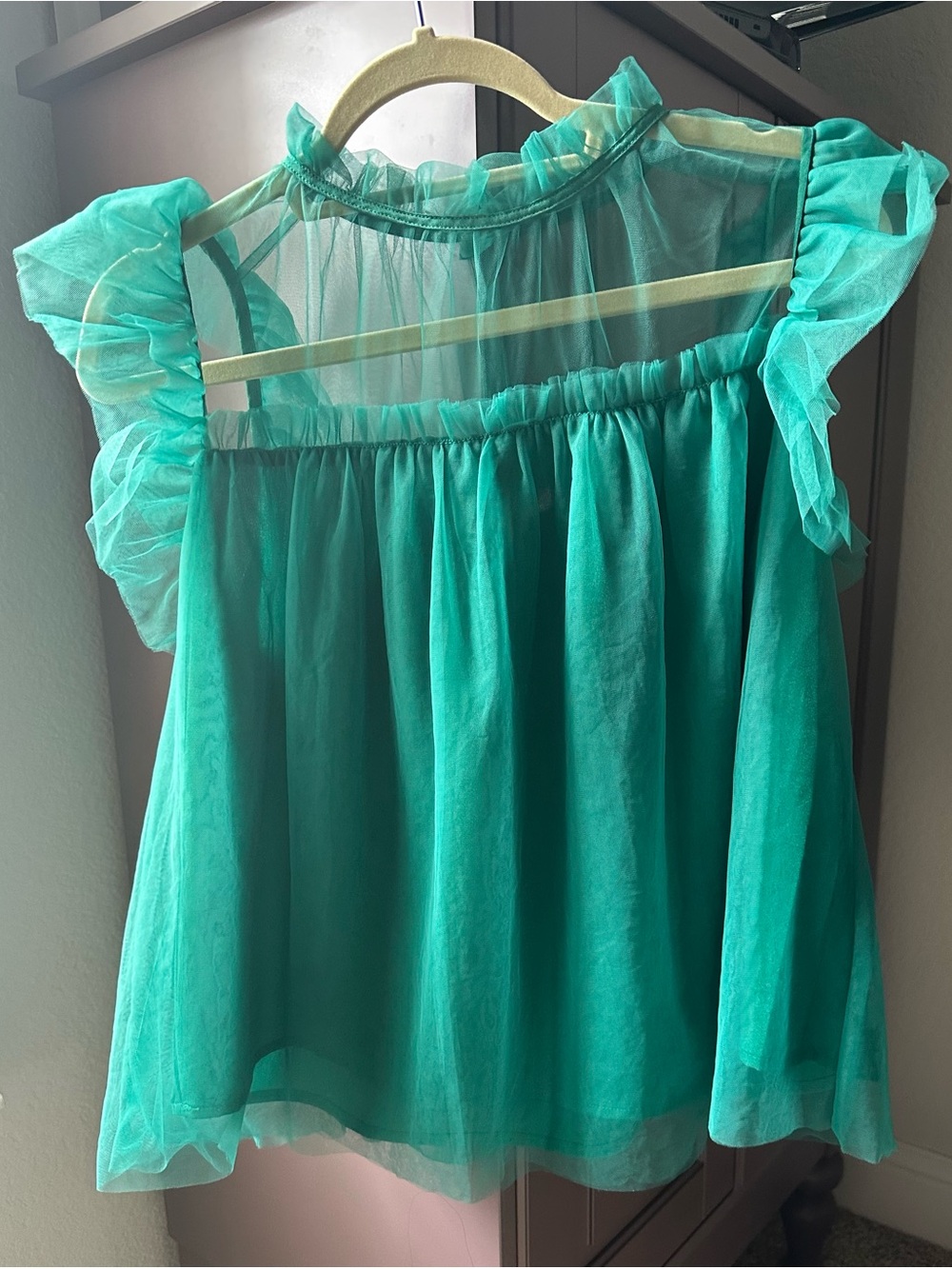 NWT THML Sheer Green Ruffled Victoria Top